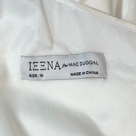 Ieena for Mac Duggal One Shoulder Draped Dress Satin Maxi Long Formal Gown White - Picture 14 of 16